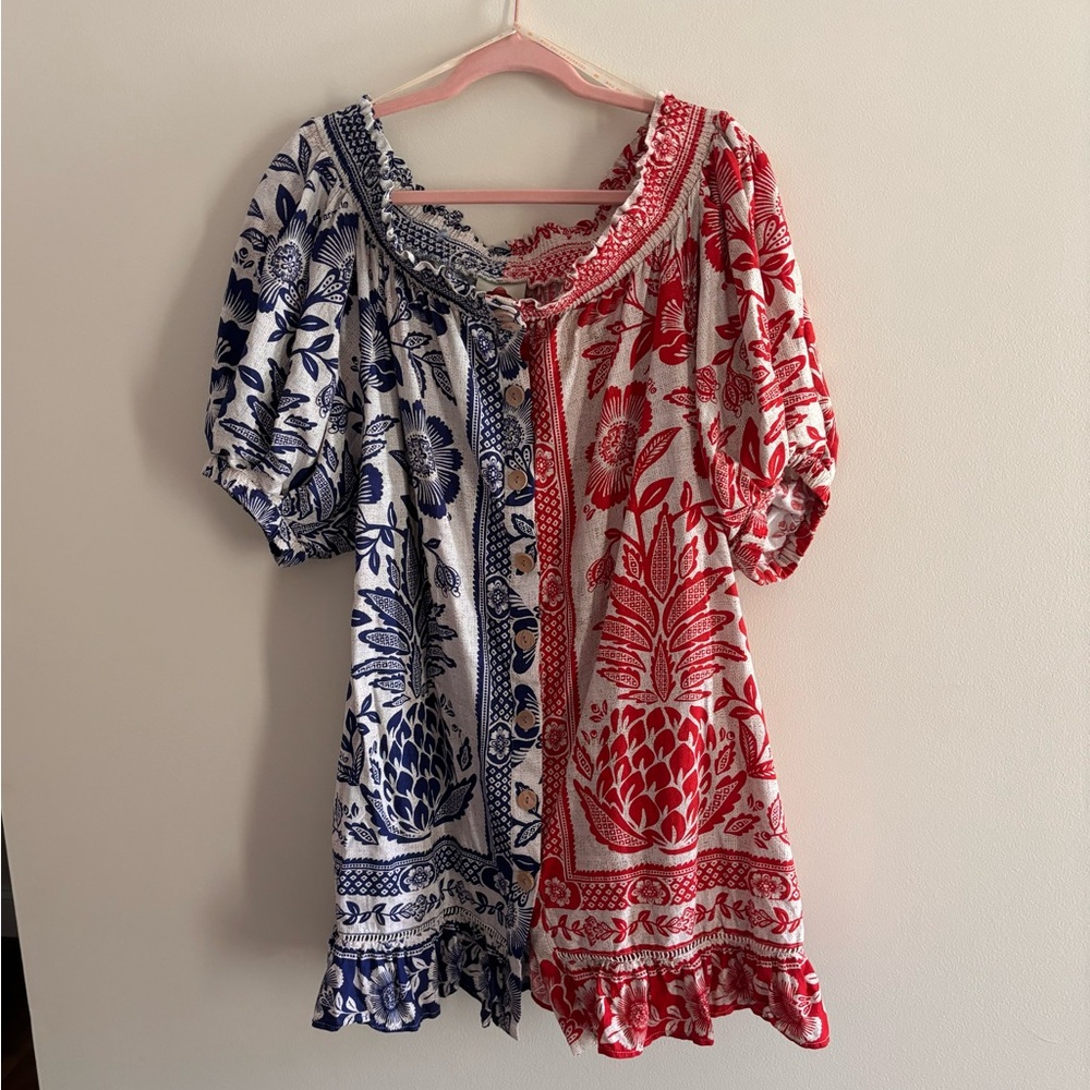 FARM Rio Red and Blue Floral Mini Dress